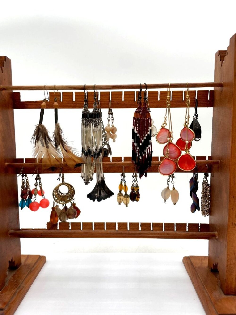 18 pairs Assorted Vintage Boho & Beaded  Feather Shells Stone Beads Earring Sets